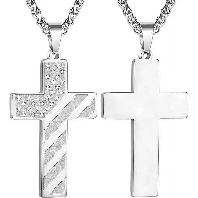 Amazon Hot American Flag Cross Necklace Pendant Men's Stainless Steel Necklace - YLORESHOP