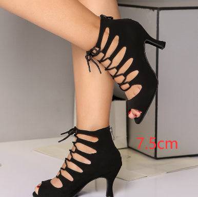 Black And Red Medium High Heels Soft Sole Modern Dance - YLORESHOP