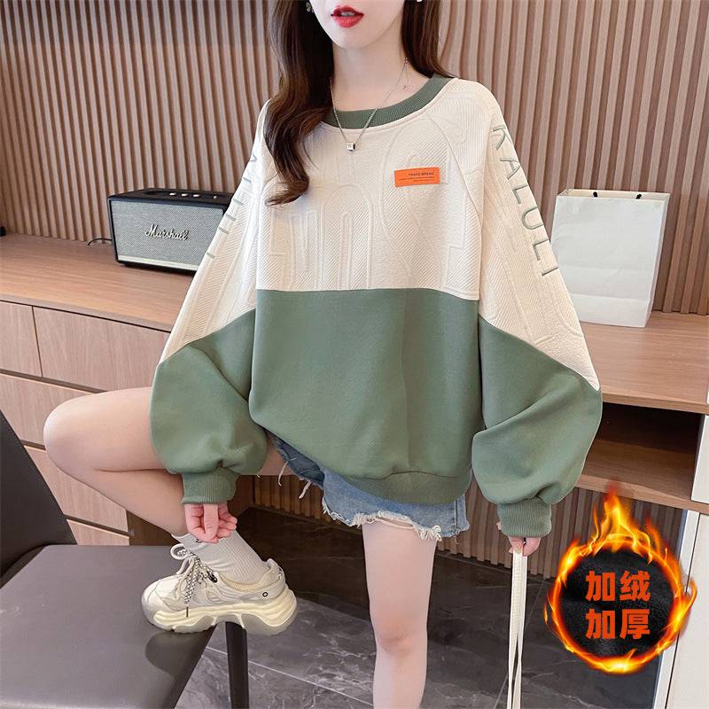 American Retro Contrast Color Sweatshirt Women