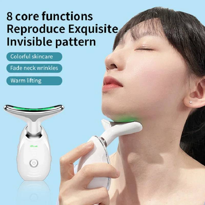 Neck Face Beauty Device Colorful LED Photon Therapy Skin Tighten Reduce Double Chin Anti Wrinkle Remove Lifting Massager - YLORESHOP