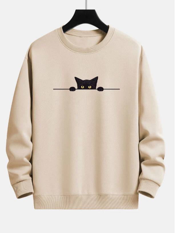 Maglione girocollo con simpatico gatto con stampa creativa di gatti