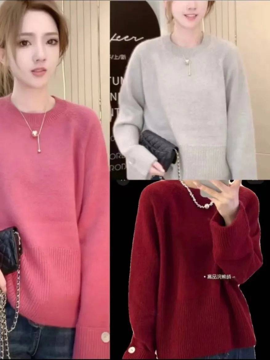 Round Neck Sweater Thickened Base Knitwear Loose Top - YLORESHOP