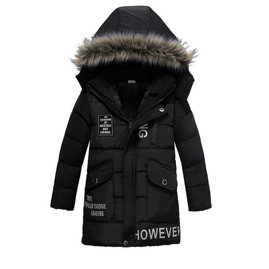 Boys Large Fur Collar Padded Warm Cotton Jacket - YLORESHOP