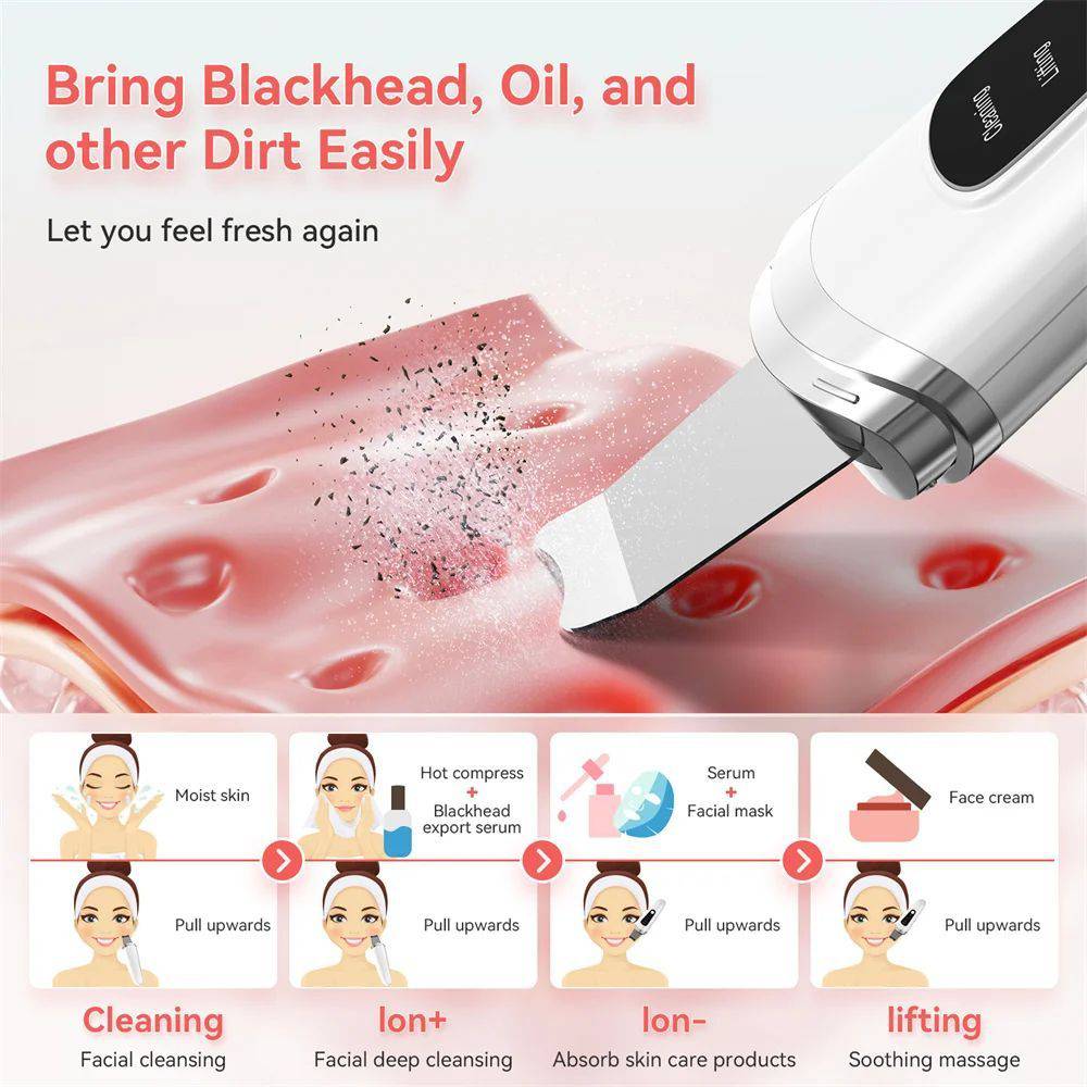 Skin Scrubber Face Spatula Facial Skin Exfoliator Scraper And Blackhead Remover Pore Cleaner With Face Lifting Deep Cleansing Face Lifting Machine For Blackhead Extractor - YLORESHOP