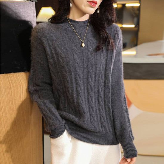 Pure Wool Sweater Women's Half Turtleneck Thick Twist Bottoming Shirt - YLORESHOP
