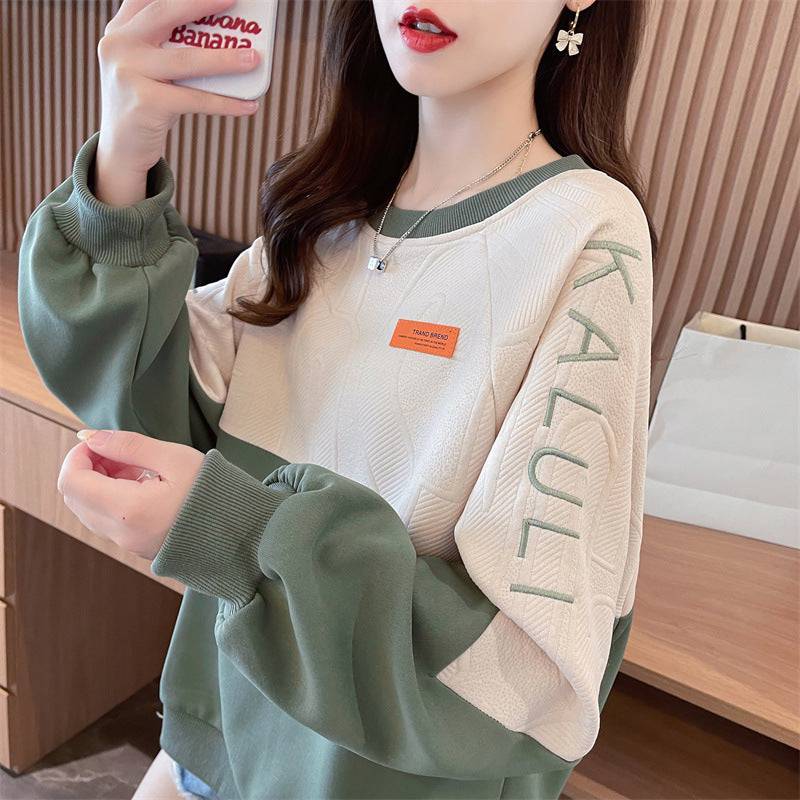 American Retro Contrast Color Sweatshirt Women