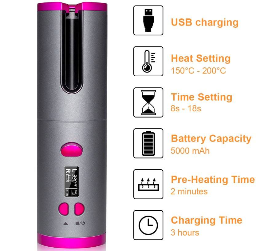 Curling Iron USB Wireless Multifunctional Charging Curler - YLORESHOP