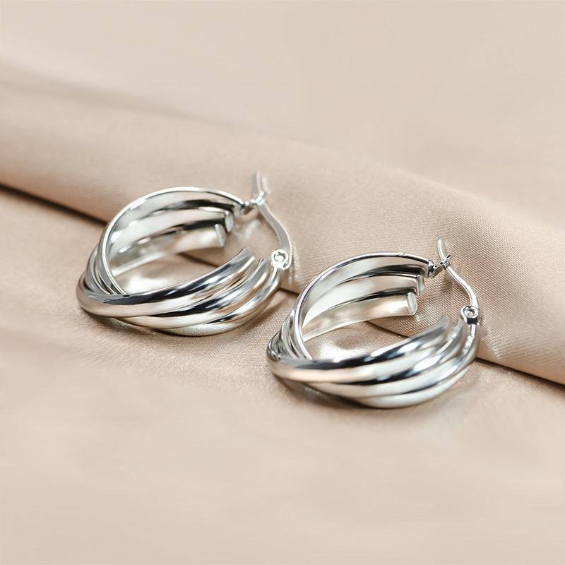 Retro Multi-layer C- Shaped Titanium Steel Earrings - YLORESHOP