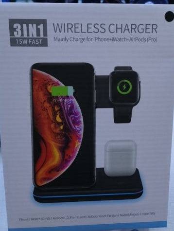 Caricabatterie wireless per auricolari compatibile con orologio per telefono cellulare Supporto per caricabatterie wireless 3 in 1