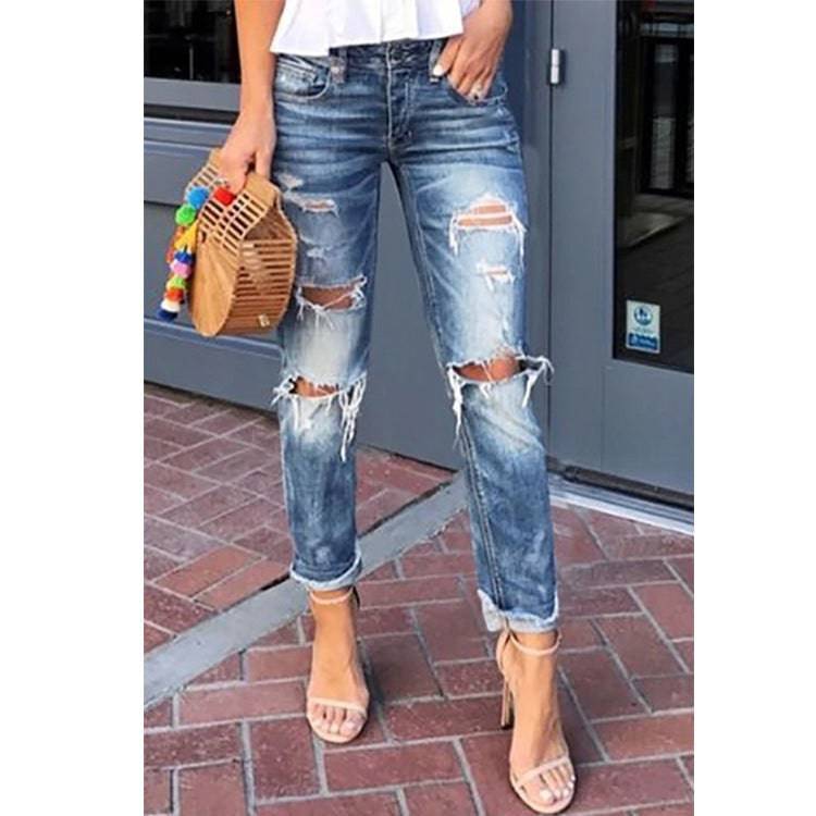 Women's Jeans Ripped Washed Slimming - YLORESHOP