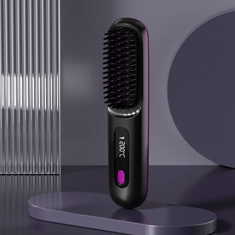 2 In 1 Straight Hair Comb Wireless Hair Straightener Brush Hair Fast Heating Portable Hot Curler USB Charging - YLORESHOP