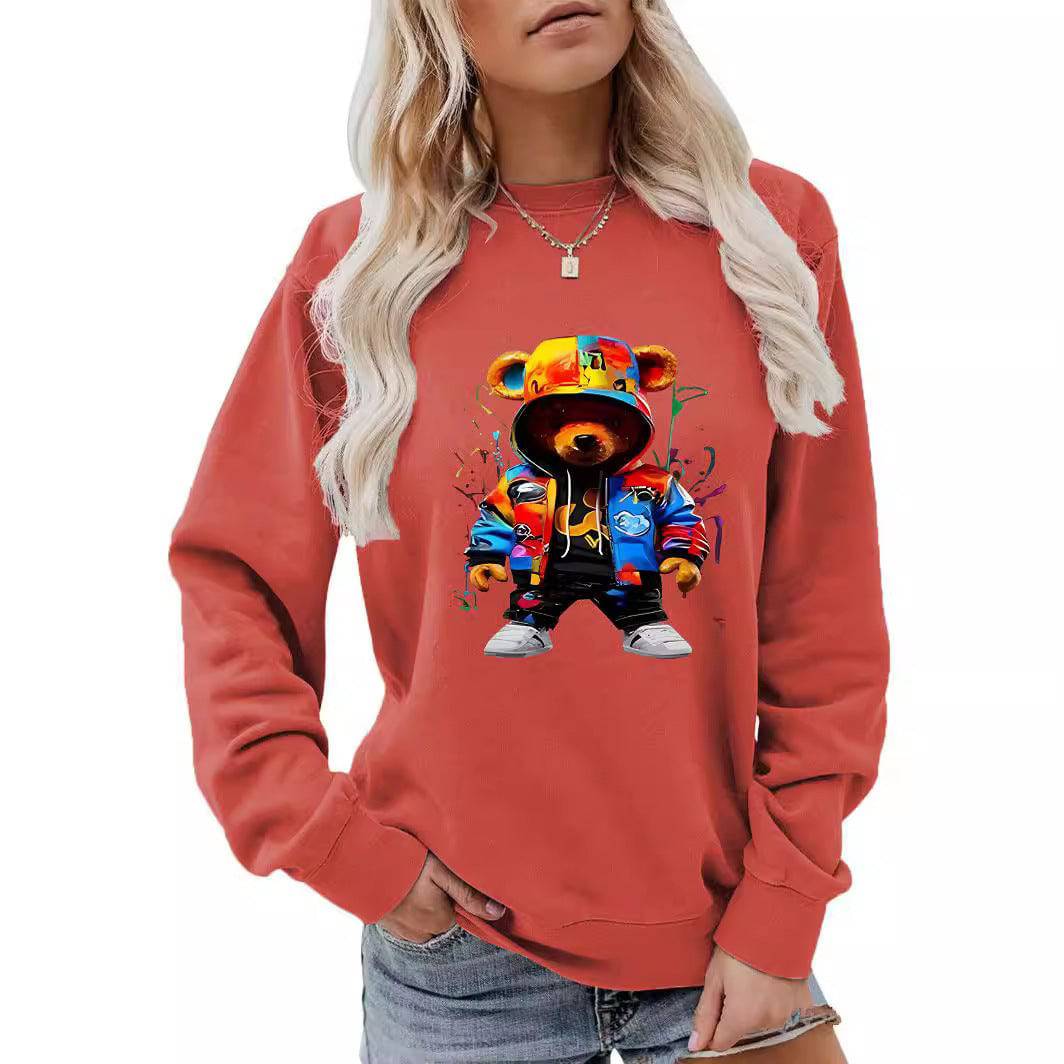 Abbigliamento da donna Colletto avvolto con tacco Felpa con cappuccio spazzolato Girocollo Cartoon