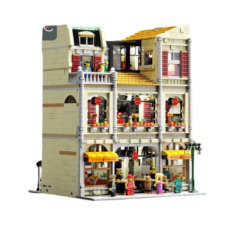 Pizza Shop Street View Series Town Scene High Difficulty Large Assembled Building Blocks Toy Model