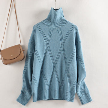 Winter Turtleneck Sweater Solid Color Knitted Pullover Loose Casual - YLORESHOP