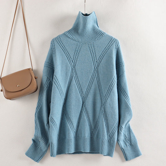 Winter Turtleneck Sweater Solid Color Knitted Pullover Loose Casual - YLORESHOP