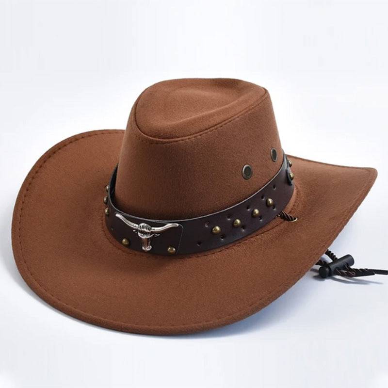 Cappello da cowboy western in pelle scamosciata artificiale, parasole per esterni jazz da gentiluomo con bordo largo retrò