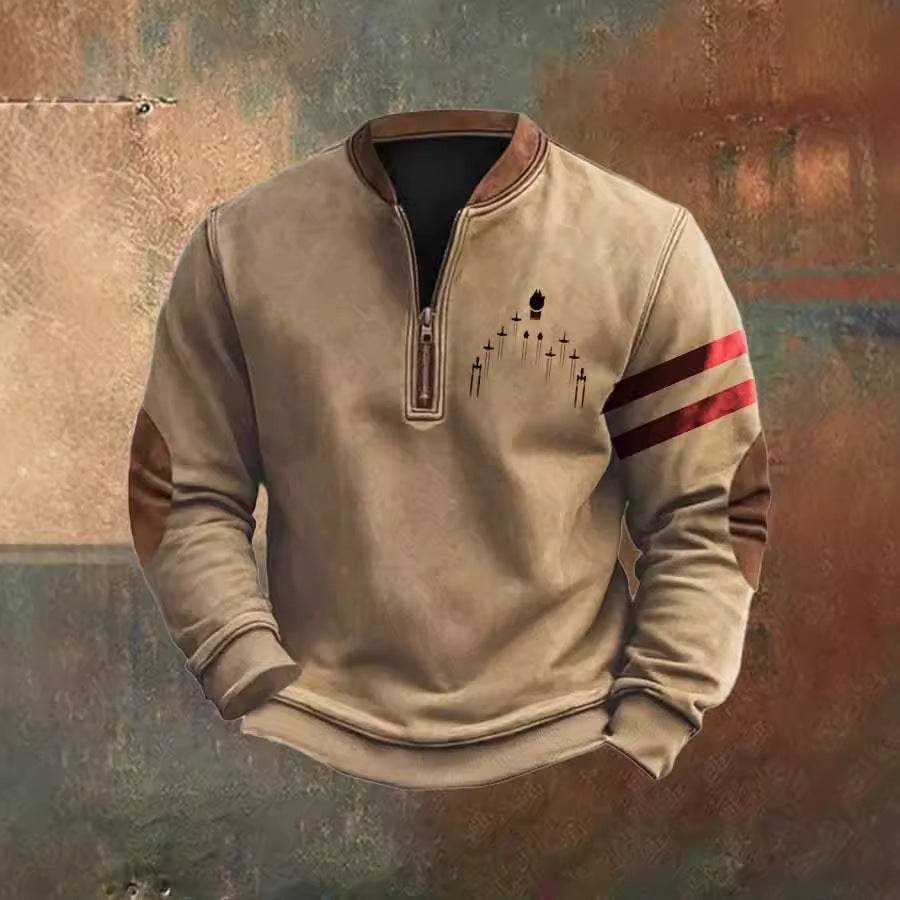 Maglione con stampa digitale 3D, colletto alla coreana, da uomo