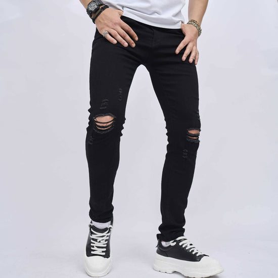 Men's Ripped Slim Fit Skinny Elastic Jeans - YLORESHOP