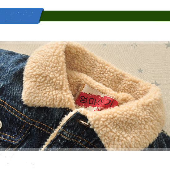 Children's jacket with fur collar, thick, with 4 pockets - YLORESHOP