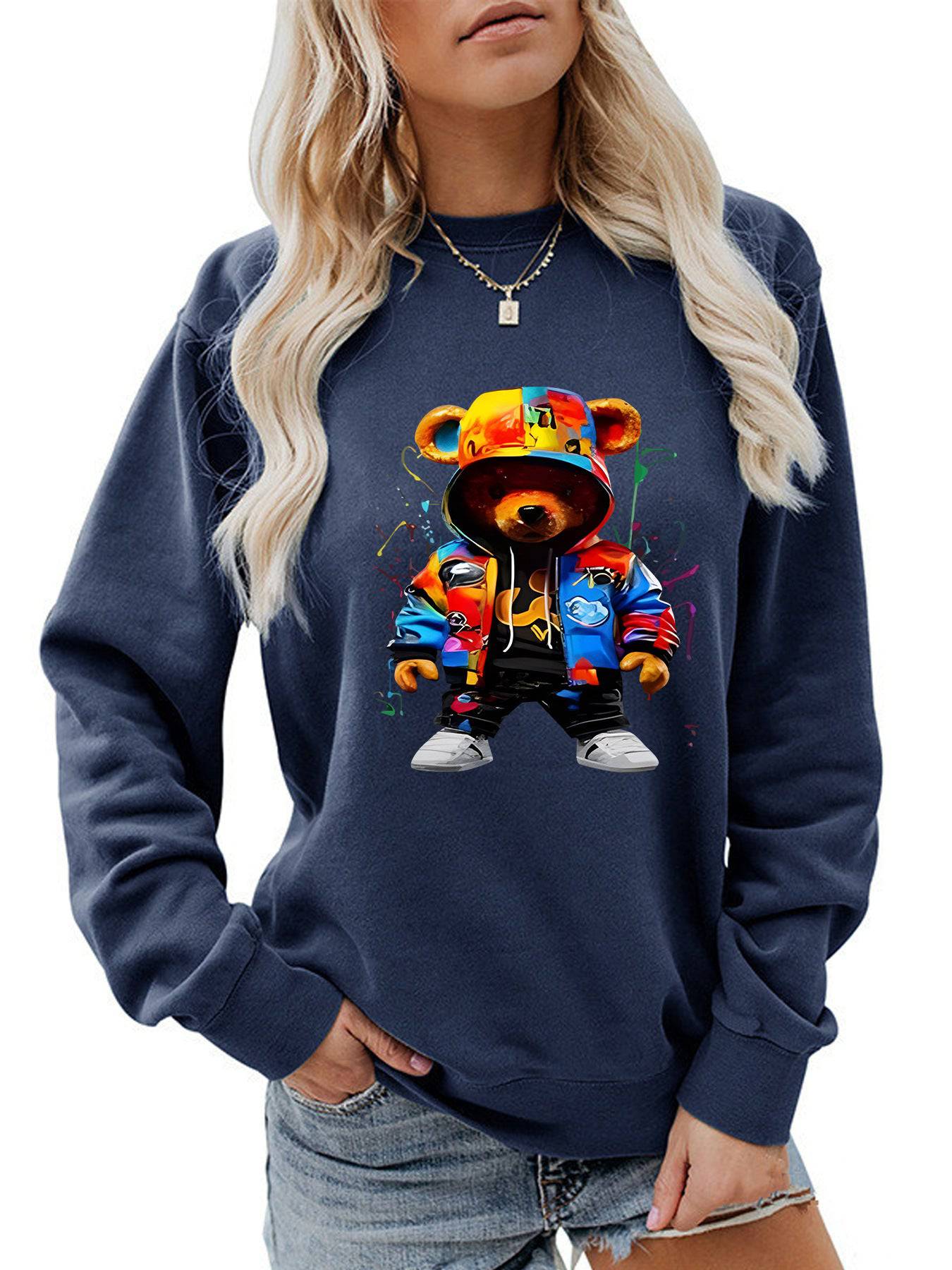 Abbigliamento da donna Colletto avvolto con tacco Felpa con cappuccio spazzolato Girocollo Cartoon