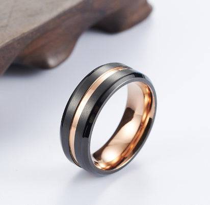 Black Rose Gold Two-color Titanium Steel Ring Surface Brushed Matte Ring - YLORESHOP