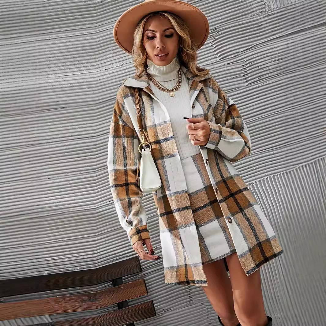 Women's Casual Woolen Women's Plaid Coat Skirt Suit - YLORESHOP