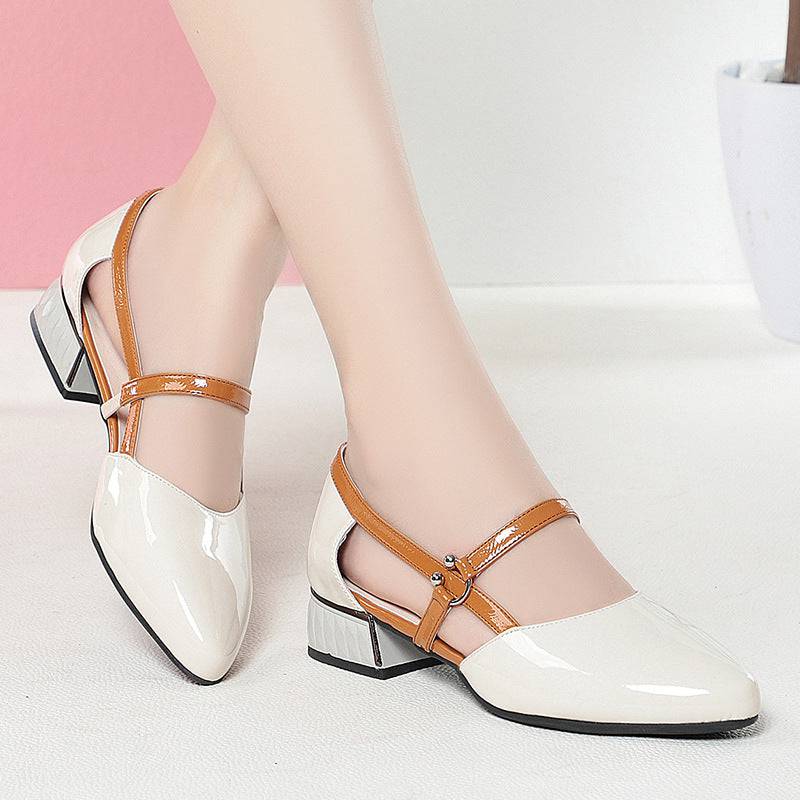 Bright Leather Soft Bottom Contrast Color Hollow Leather Shoes Women's Sandals - YLORESHOP