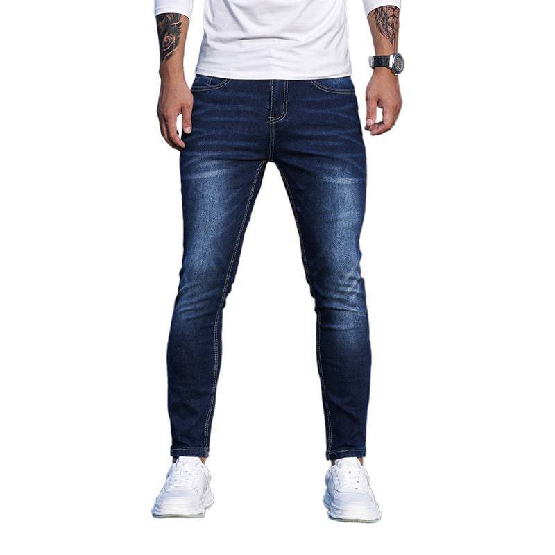 Pantaloni skinny in denim elasticizzato blu da uomo