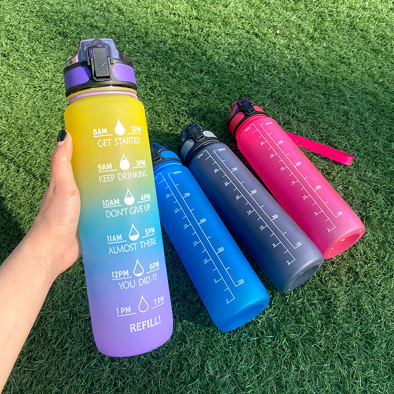 1L Tritan Water Bottle With Time Marker Bounce Cover Motivational Water Bottle Cycling Leakproof Cup For Sports Fitness Bottles - YLORESHOP