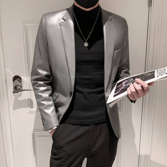 New Polo Collar Solid Color Leather Jacket Korean Slim PU Leather Jacket Jacket Men - YLORESHOP