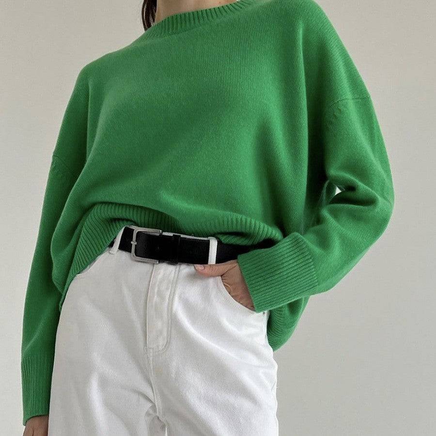 Solid Color Round Neck Sweater Women's Top - YLORESHOP