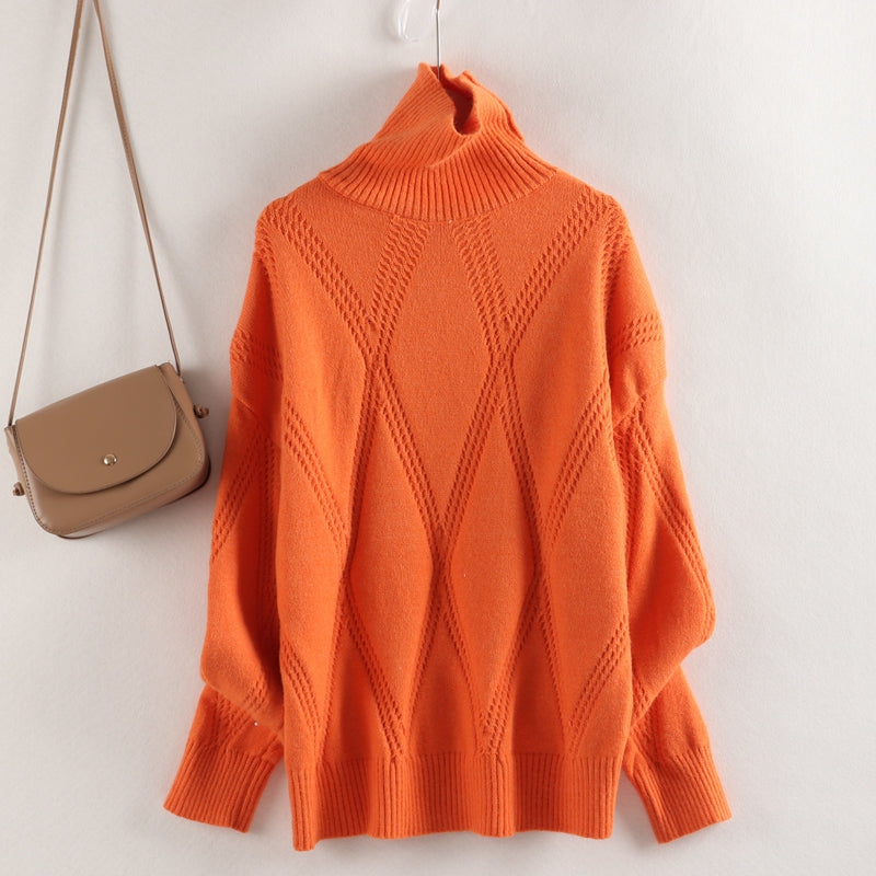 Winter Turtleneck Sweater Solid Color Knitted Pullover Loose Casual - YLORESHOP