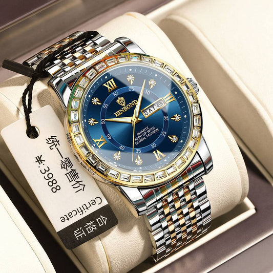 Business Diamond-embedded Mechanical Watch Double Calendar Waterproof Luminous - YLORESHOP