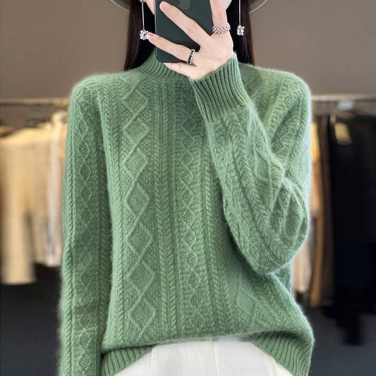 Maglione maglione lavorato a maglia a trecce con collo alto e mezzo dolcevita autunno e inverno