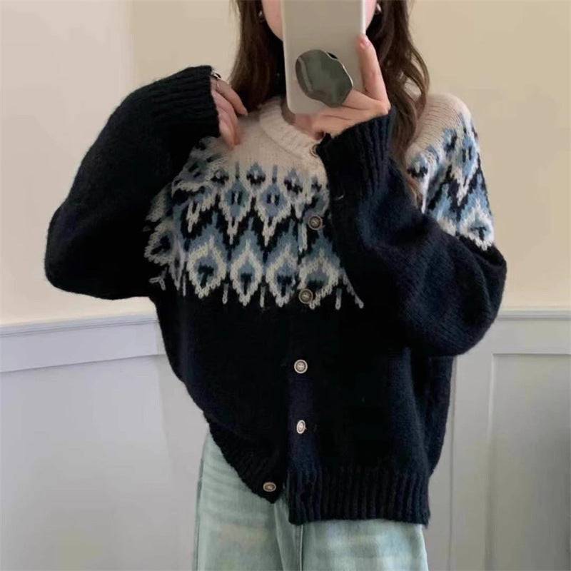 Jacquard Knitted Cardigan Women's Sweater - YLORESHOP