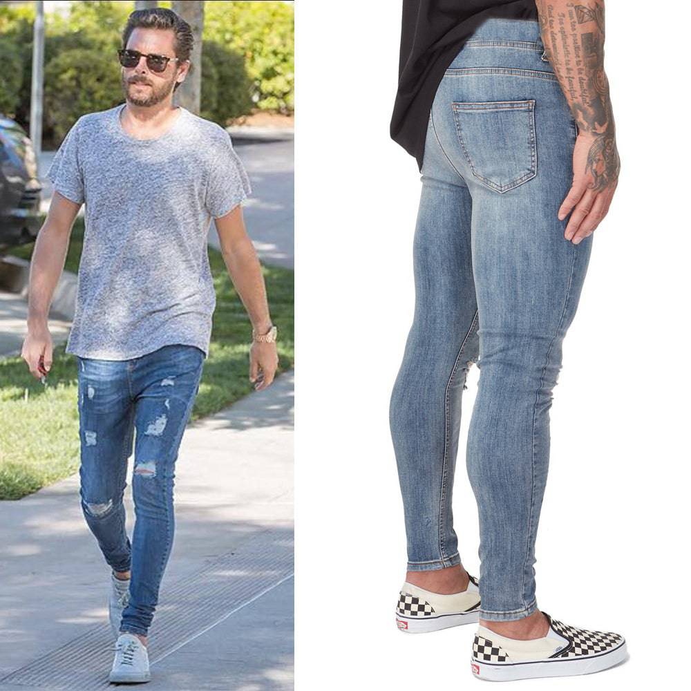 Jeans da motociclista strappati lavati da uomo skinny elasticizzati