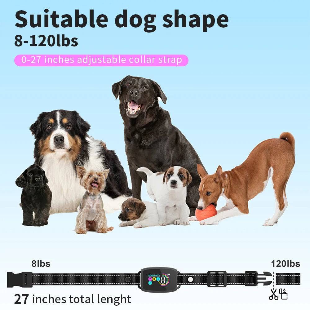 Collare per cani antiabbaio automatico intelligente Tappo antiabbaio ricaricabile Smetti di abbaiare Display digitale HD Collare impermeabile IP67 per cani Prodotti per animali domestici