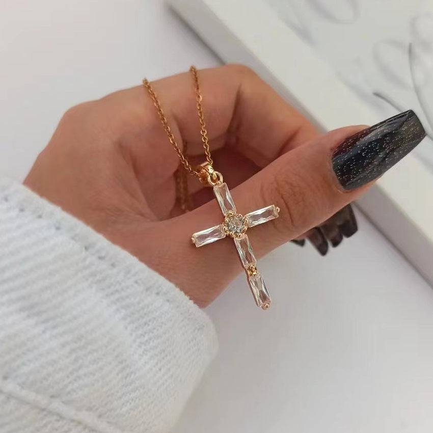 Diamond Cross Necklace Female Cross Pendant Clavicle Chain - YLORESHOP