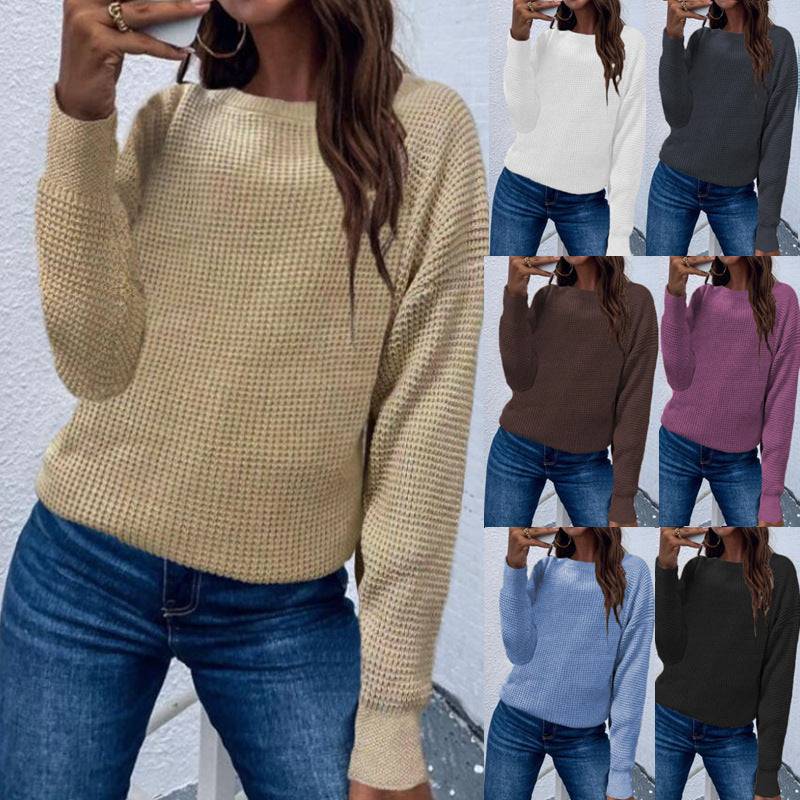 Solid Color Pullover Sweater Knitted Top For Women