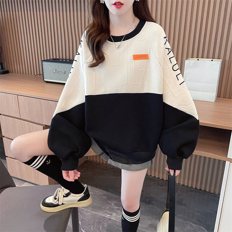 American Retro Contrast Color Sweatshirt Women