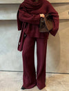 All-match V-neck Long-sleeved Sweater Trousers Suit With Scarf - YLORESHOP