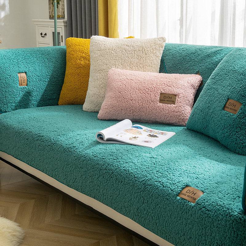 Modern Solid Color Winter Lamb Wool Sofa Towel Thicken Plush Soft And Smooth Sofa Covers For Living Room Anti-slip Couch Cover - YLORESHOP