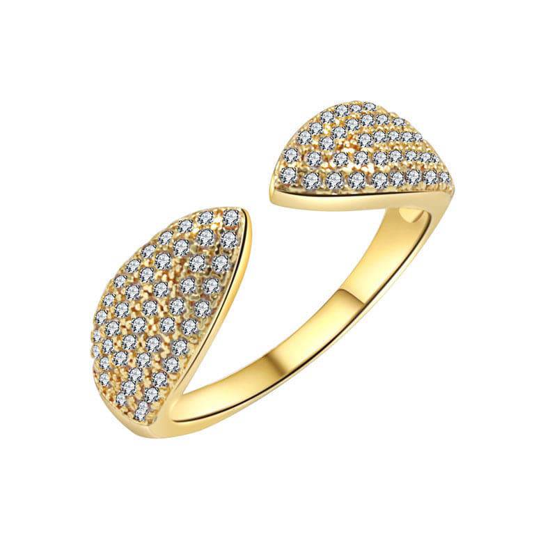 Simple Rhinestone 14K Gold Symmetrical Leaves Women's Ring - YLORESHOP