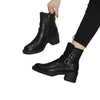 Black Belt Buckle Round Toe Mid Heel Short Boots For Women - YLORESHOP