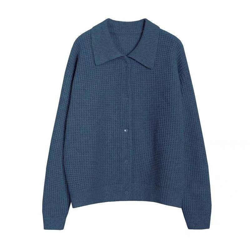 Cardigan lavorato a maglia maglione versatile in tinta unita con colletto polo stile retrò