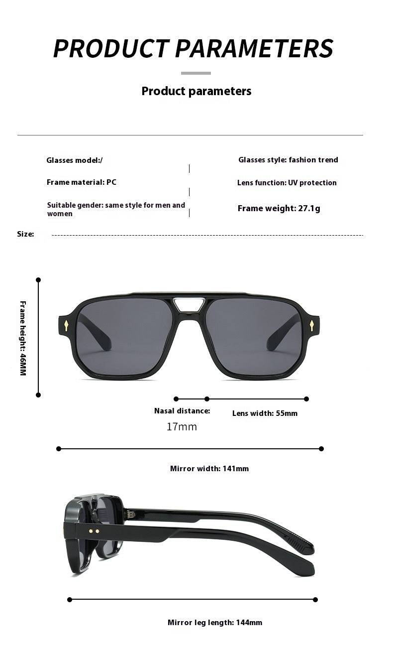 Square Fashion Double Beam Sunglasses Men's Retro Casual