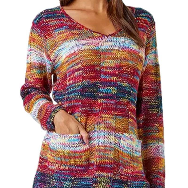 European And American Style Gradient Rainbow Color Long Sleeve Sweater - YLORESHOP