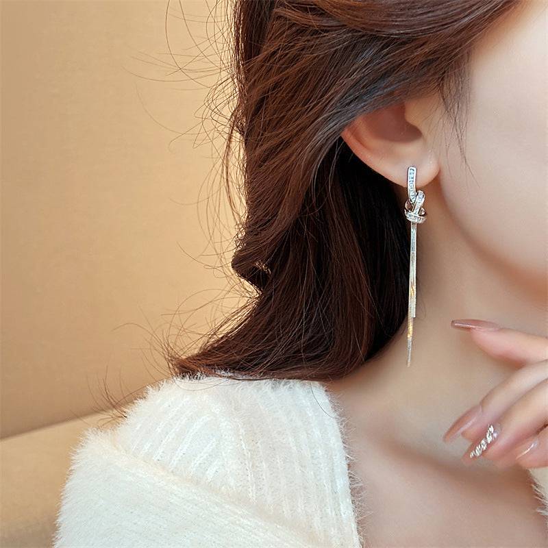 Niche Long Fringe Earrings Female Knot - YLORESHOP