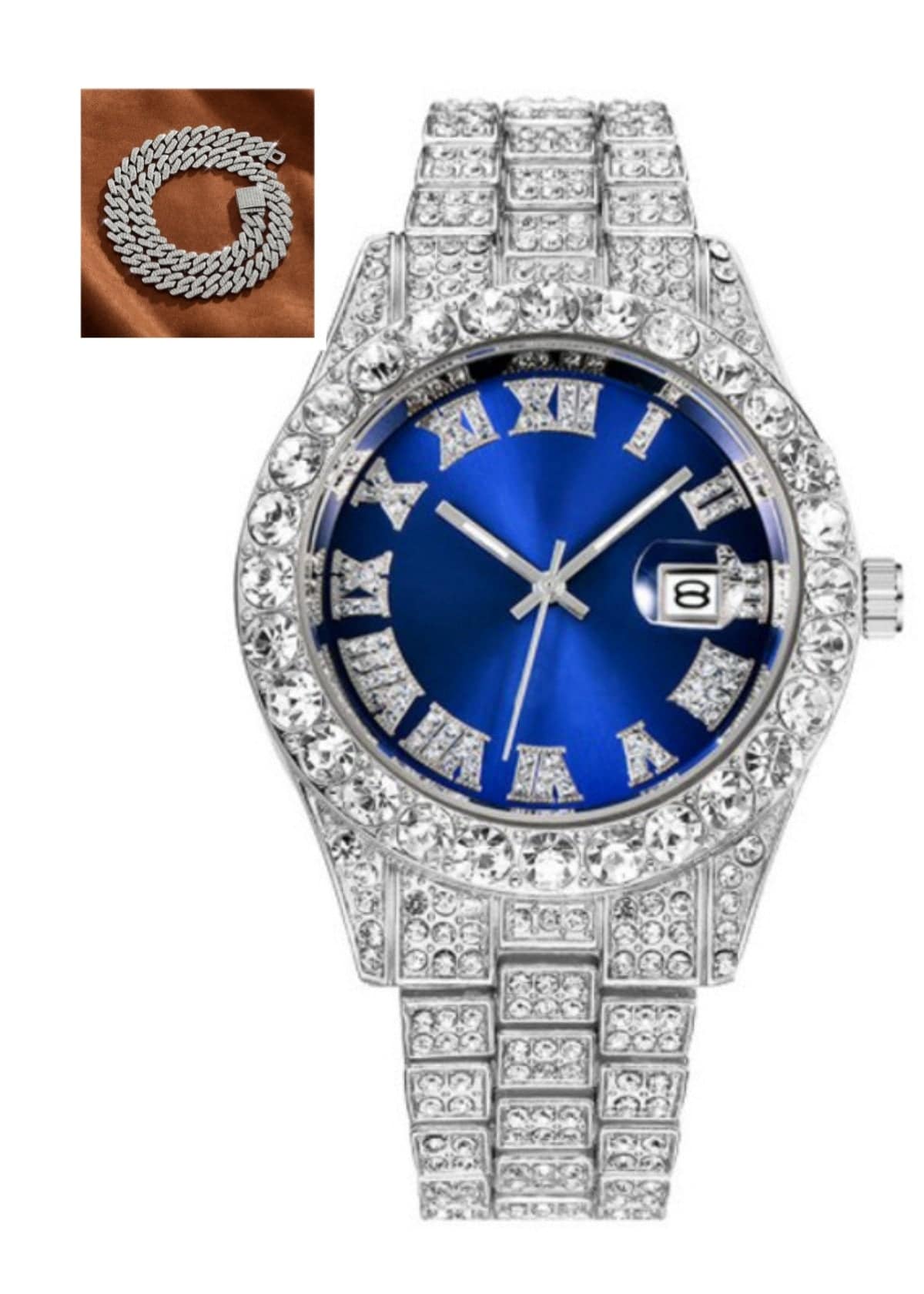 Hot Men's Steel Belt Hip Hop Roman Scale Diamond Quartz Watch - YLORESHOP