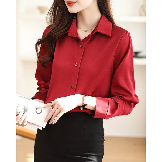 High-grade Non-ironing Anti-wrinkle Shirt Women's Solid Color Acetate Shirt - YLORESHOP